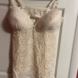 Ambrielle white and light pink lace babydoll chemise plus size 2x
